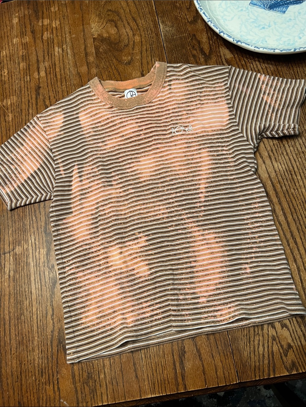 Polar Skate Co. Striped Tie-Dye Short Sleeve Tee in Brown & Peach -